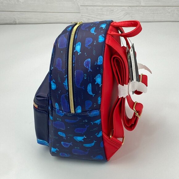 NWT Disney Loungefly Pinocchio & Figaro Whale Mini Backpack Bag Blue & Red